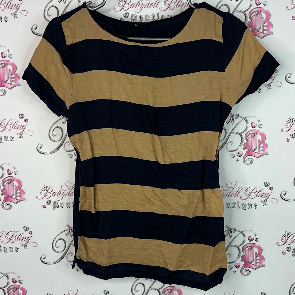 Massimo Dutti tshirt silk mulberry stripes bold navy Black and Tan Striped Tee